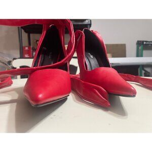 Lemonade Red Lace-Up Stiletto Heels Pointed Toe Ankle Wrap Size 9